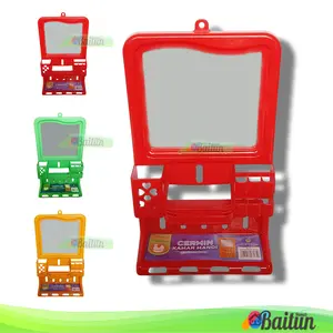 Baitun Kaca Rak Dinding Kamar Mandi / Tempat Penyimpanan Sikat Gigi Sabun Cuci Muka / Cermin Rak Plastik Tembok