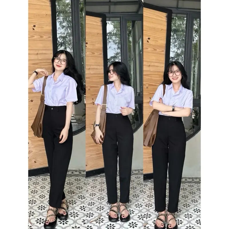 [ 1Khuy ] Quần Tây Nữ Lưng Cao 1 Cúc Có Đỉa Sơ Vin Cạp Cao Màu Đen 5