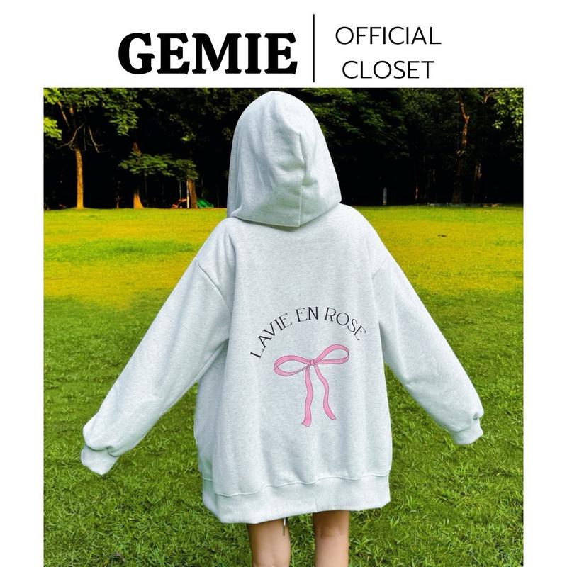 Áo sweater / Áo hoodie / Hoodie Zip khoác chất nỉ bông LAVIE EN ROSE nam nữ form rộng mũ to 2 lớp màu xám a ot Women Top áo  nỉ hoodie zip  xám trắng