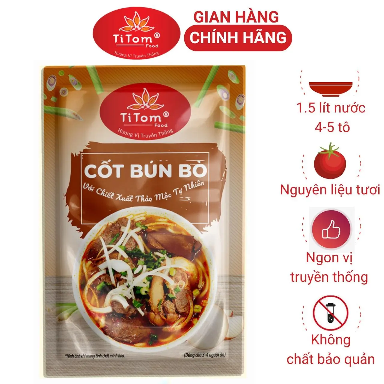Gia vị nấu bún bò TITOM gói 55g - công thức truyền thống, hương vị đậm đà