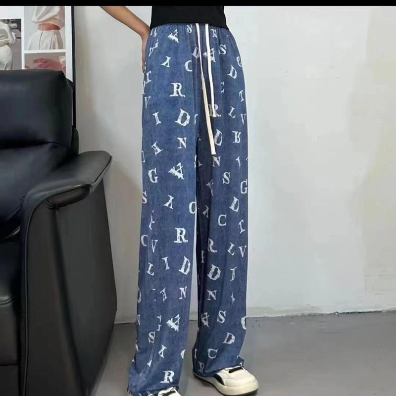 Quần Denim Lụa Lạnh Quần Ngầu Cạp Cao Ngoại Cỡ Cho Nữ, Dễ Phối Đồ Mùa Hè, Quần Ống Rộng Mỏng Và Hẹp, Dáng Rộng Và Bó Sát, Thích Hợp Cho Phụ Nữ, Quần Thường Ngày 1
