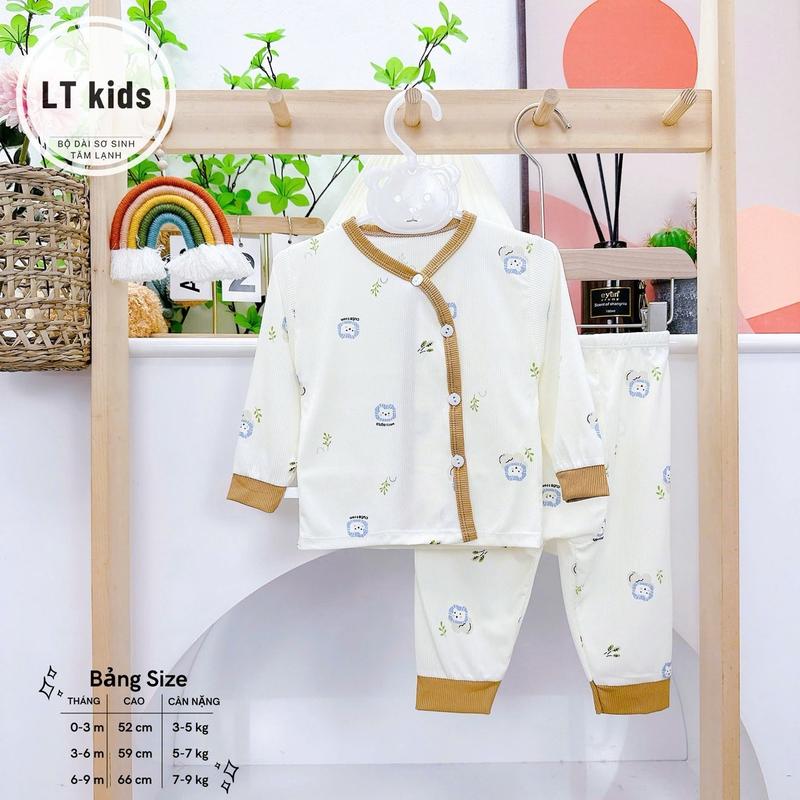 Combo 3-Combo 5 Bộ quần áo dài tay chất tăm lạnh Hàn quốc, bảng màu kem cho bé trai và bé gái, size sơ sinh 3-9kg 3