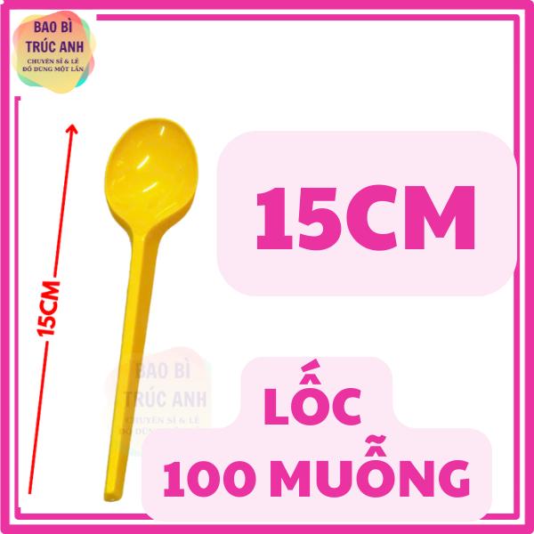 Lốc 100 Muỗng nhựa dùng 1 lần 15cm dùng ăn cơm , uống cafe , uống trà sữa 7
