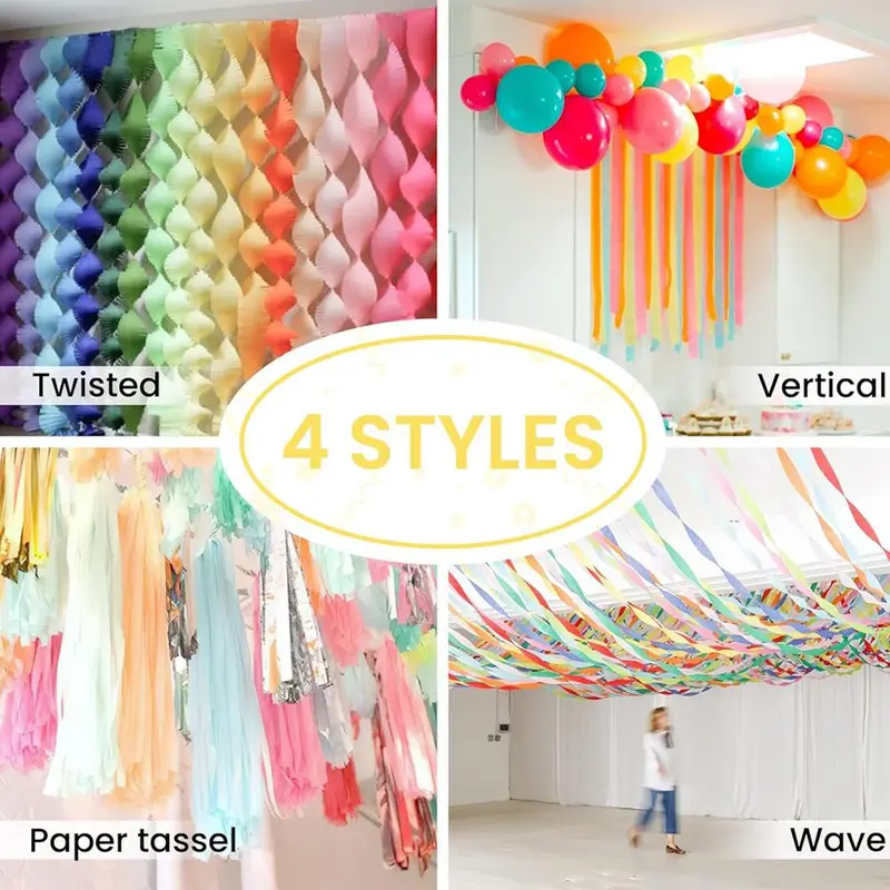 Colorful Paper Streamer, 6 Rolls Pastel Paper Streamers, Party Decorations for Birthday Wedding Baby Shower Graduation, Gifts 2