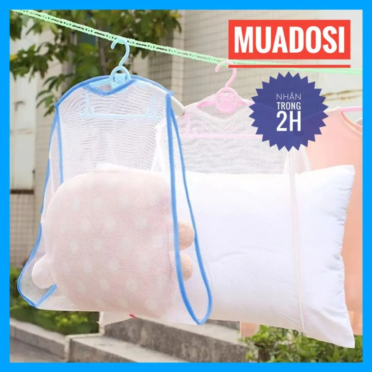 Túi Lưới Phơi Gối Thú Bông 2 Lớp Tiện Dụng