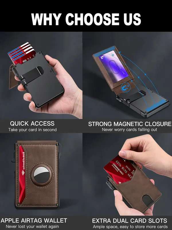 Men's Business Wallet with Card Slots, Casual Pu Leather Pop Up Money Clip Wallet Card Holder, Rfid Blocking for Daily Use (not Contain Airtag), Couples Gifts, Accessories for Men 7