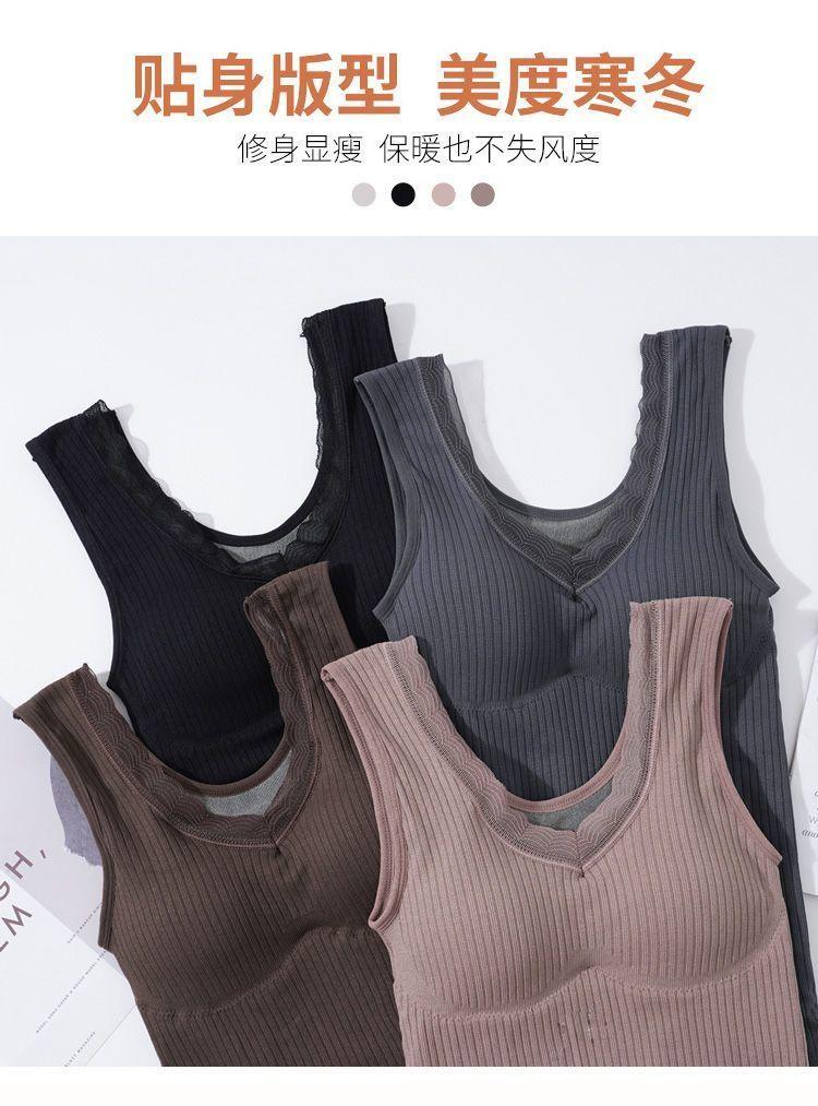 Product Introduction of Thời trang nữ，Áo Vest Ấm Áp, Thời Trang, Dành Cho Mùa Đông Của Phụ Nữ, Có Đệm Ngực, Lót Lông Cừu, Dày Dặn, Thích Hợp Cho Học Sinh Mới, Kiểu Dây Đeo, Không Đường May, Mỏng Vừa Vặn, Áo Lớp Nền dễ phối đồ 4