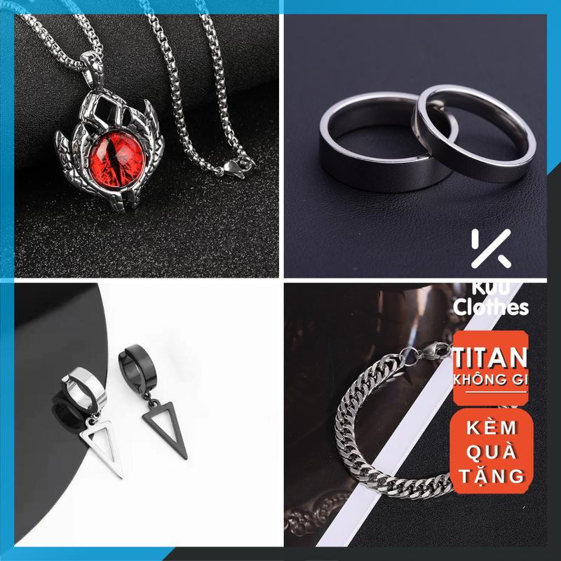 Combo Mắt Quỷ ver 1 ( Tặng Vòng Tay)  Vòng cổ B.l.u.eE.ye + Nhẫn Plain Nhỏ + Hoa tai Tam Giác Bạc - KuuClothes