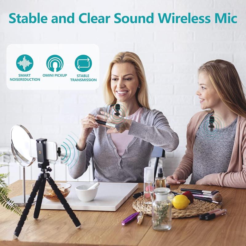 Portable Wireless Lavalier Microphone, 1 Set Professional Wireless Collar Clip Mic for iPhone & Android Phone, Plug-play Lapel Mic for Video Recording, Teaching, Interviews, Podcast, Vlog, Giftideas, Mini Microphone, Black 6