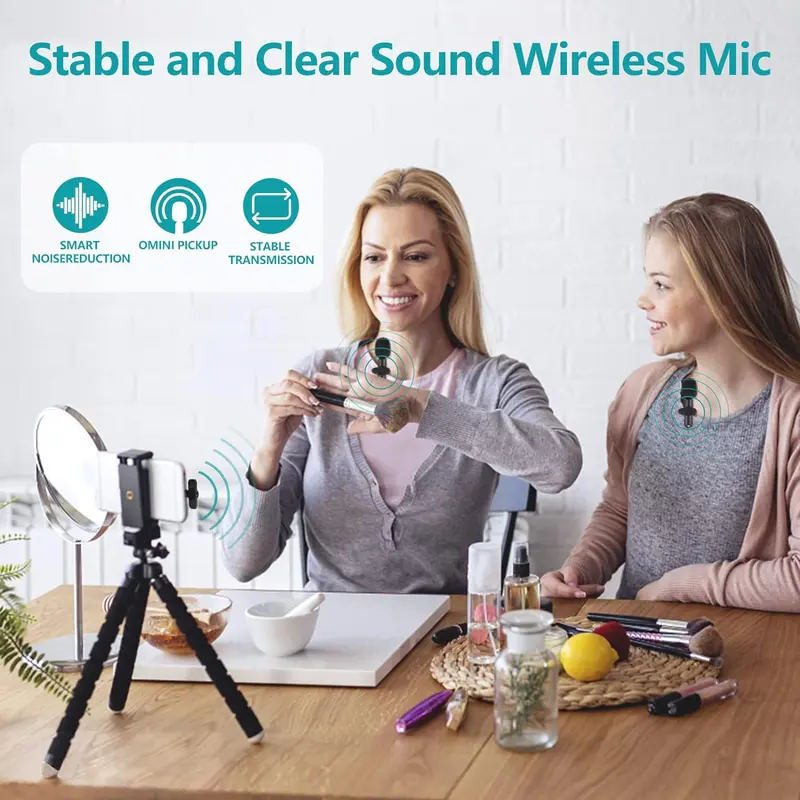 Portable Wireless Lavalier Microphone, 1 Set Professional Wireless Collar Clip Mic for iPhone & Android Phone, Plug-play Lapel Mic for Video Recording, Teaching, Interviews, Podcast, Vlog, Giftideas, Mini Microphone, Black 6