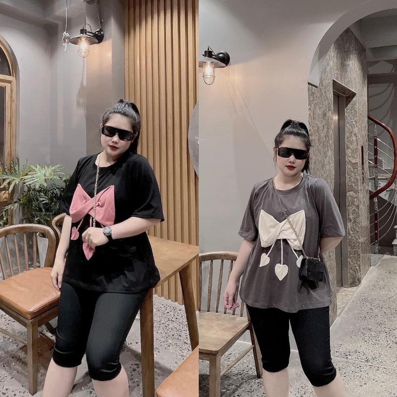 Bigsize 65-120kg Đồ bộ nữ bigsize 65-110kg nơ hồng nơ be bộ lửng 7 tất . Bộ bigsize 110kg bộ cotton Có hoa Có thể giặt bằng máy Tay ngắn set thường