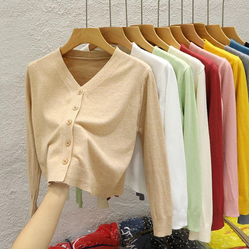 Áo Khoác Cardigan Dệt Kim, Cổ Chữ V, Ngắn, Dành Cho Nữ, Hàng Mới Về Mùa Thu 2024, Màu Trơn Áo Len Áo Mặc Bên Ngoài, Dài Tay, Áo Dệt Kim, Áo Không Dây Nữ 1