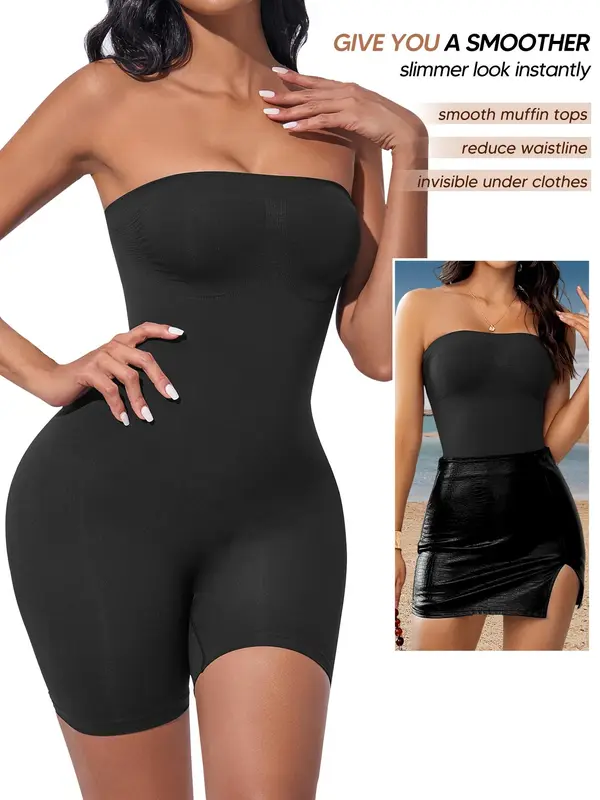 Women's Solid Color Tube Romper, High Stretch Seamless  Romper, Tummy Control Butt Lifting Shaper, Ladies Shapewear for Summer, Womenswear 4