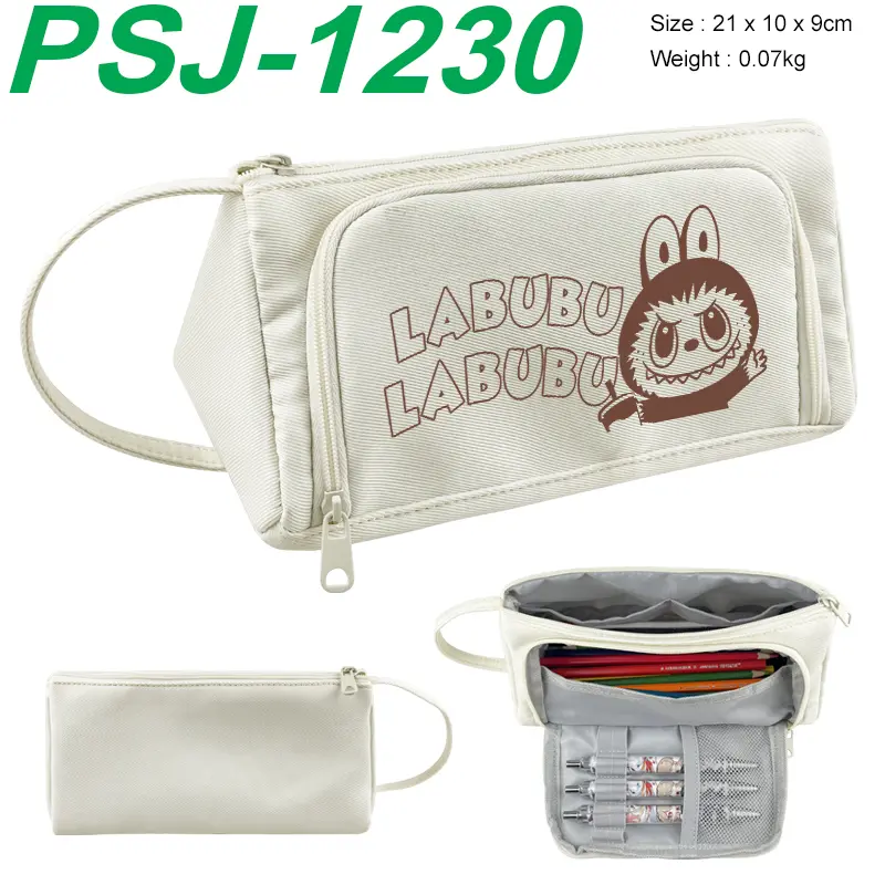 Labubu Cartoon Design Student Portable Large Capacity Canvas Pencil Case