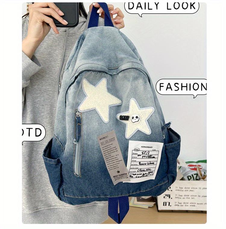 Product Introduction of Vintage Style Tie-Dye Denim Backpack, Large Capacity with Adjustable Straps - Fashion Backpack for School and Commuting 12