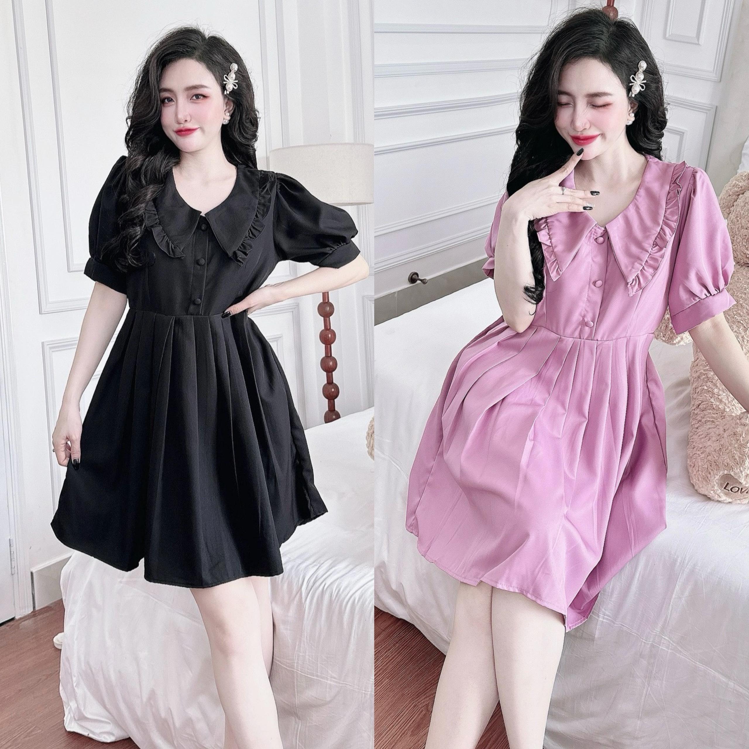 [Xả Kho] Thời Trang Bigsize Váy Dự Tiệc Cho Nữ Vải Cotton Lạnh Cao Cấp Thanh lịch 50 - 100Kg Dress Đen Women Voan - A.1198
