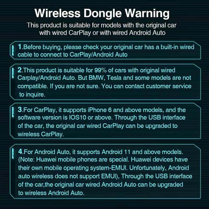 Product Introduction of 2 in 1 Car Wireless Adapter, Portable Car Audio Adapter for Wireless CarPlay/Android Auto, Compatible with Volvo Mercedes Kia VW, Car Electronics 3
