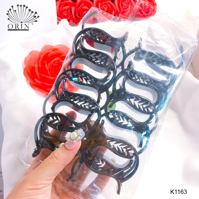 Set 12 kẹp tóc càng cua đen bóng 3 răng (K1163 đen bóng  x12)