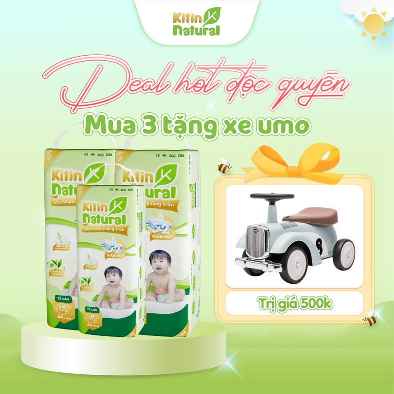 TẶNG XE UMO Khi mua Combo 3 bịch Kitin Natural mỏng thoáng chống hăm cho bé Bỉm cho bé