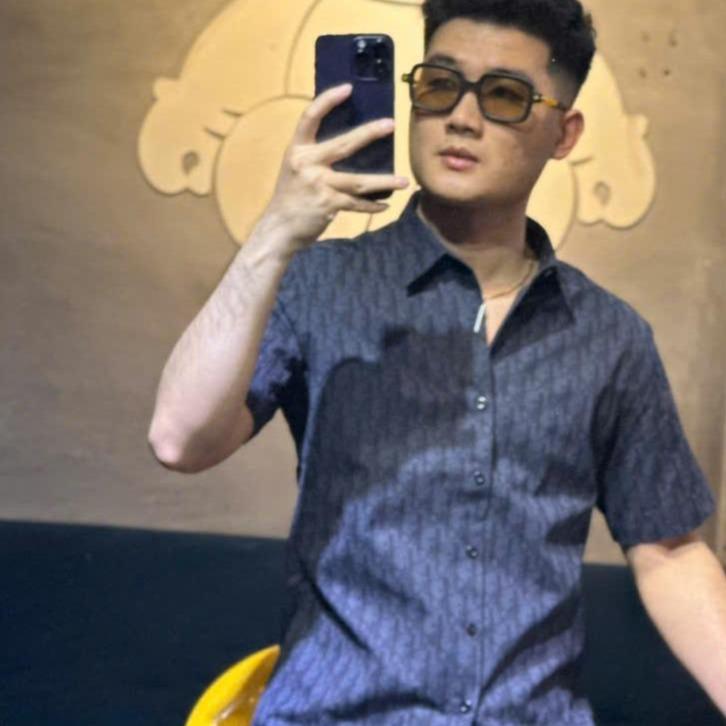 Áo sơ mi nam màu xanh than họa tiết di.0 cao cấp Menswear 3
