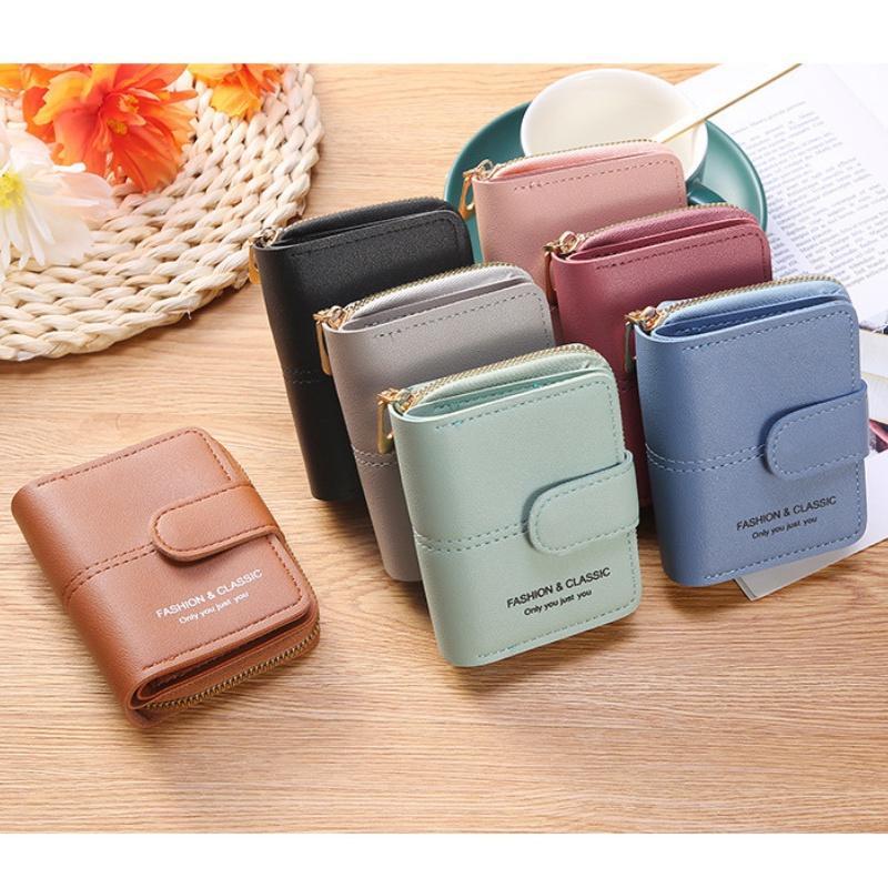 Ví nữ ngắn cầm tay Hàn Quốc nhỏ gọn bỏ túi mini cute dễ thương xinh đẹp khóa kéo khóa bấm sinh viên giá rẻ SANTOT VNST32 Da Wallet Nhung Kem ví  tiền