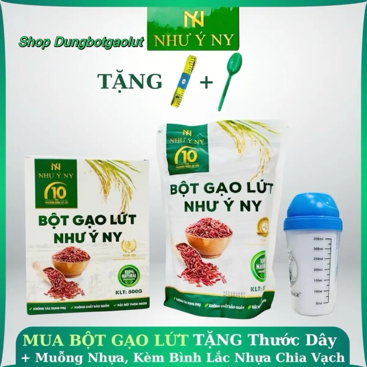 Bột Gạo Lứt Như Ý NY -01 Hộp 800g  Kèm Bình Lắc Nhựa Chia Vạch