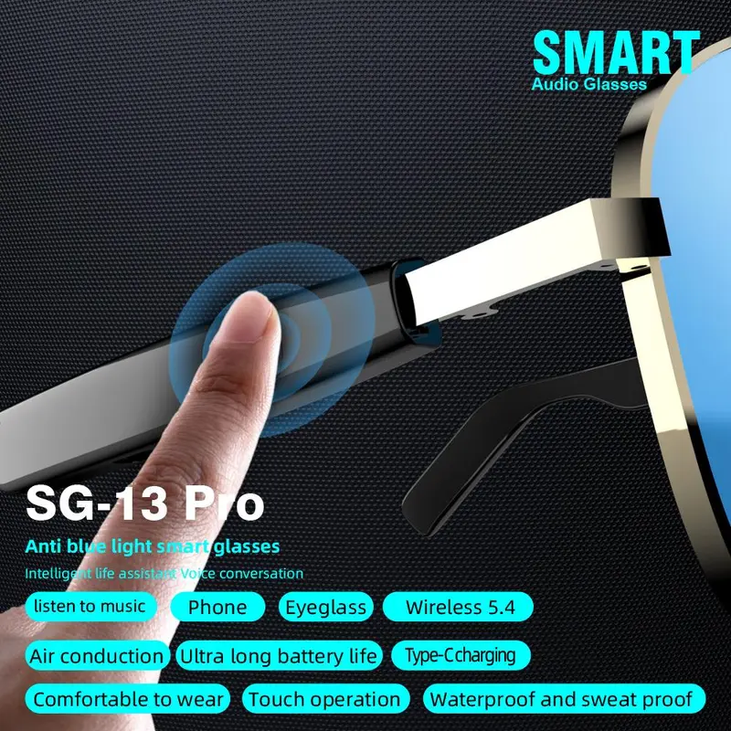 Multifunctional Smart Glasses, Touch Control Smart Sunglasses, Fashionable Bluetooth-compatible Smart Glasses, Gift for Men & Women, Wearable 5