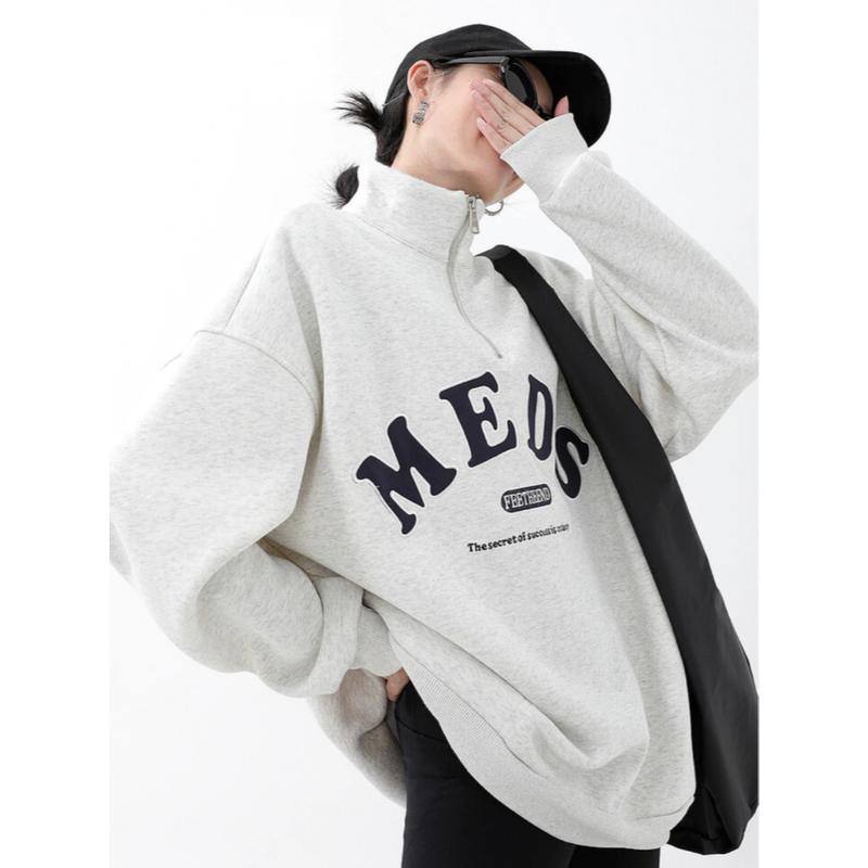  Áo Sweater Cổ polo Nữ Có Khóa Cổ Nỉ Bông Dày Dặn Không Xù In Họa Tiết Chữ Mặc Mùa Thu Đông Nam nữ mặc đều đẹp 