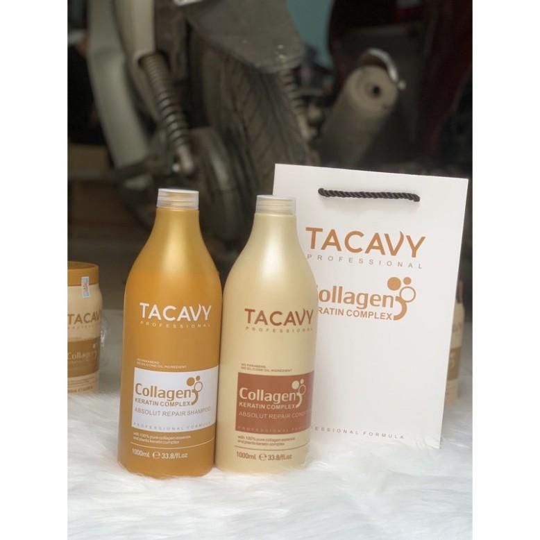 Cặp dầu gội dầu xả Tacavy collagen 500ml và 1000ml x2 dành cho tóc dầu rụng hư tổn gàu. Dưỡng Tóc