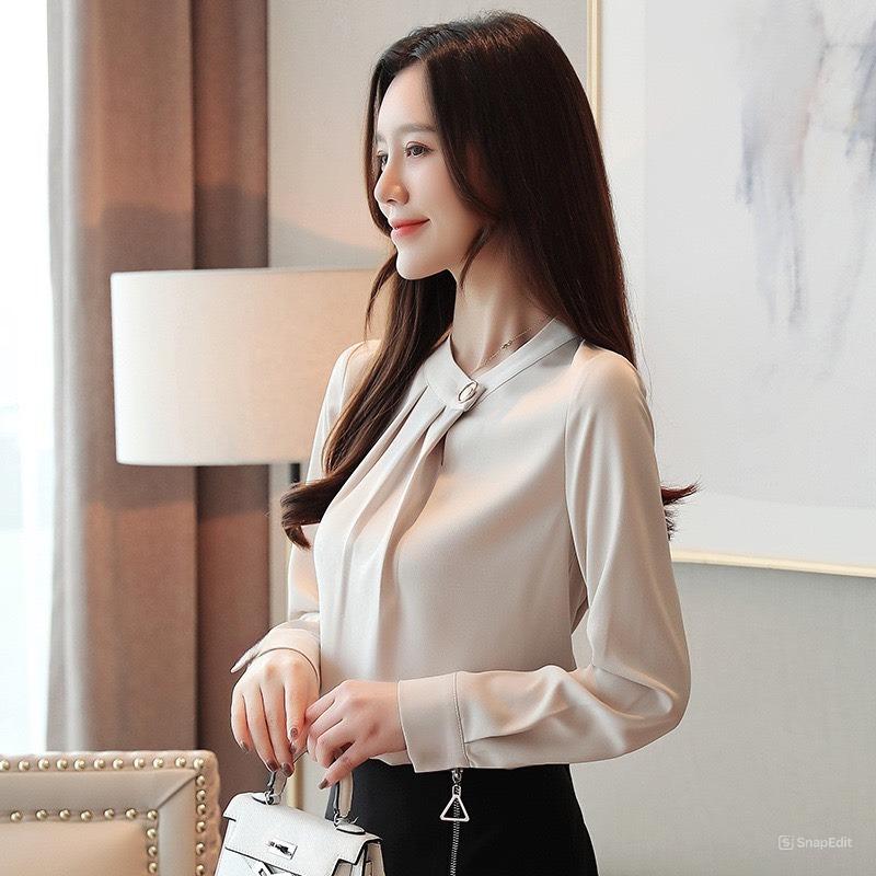 Áo Trung Niên Nữ U30 U40 U50 Cổ Tàu Xếp Li Đính Cúc Kiểu Dáng Sơ Mi_ Thời Trang Công Sở 4