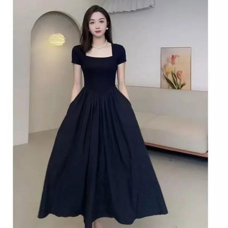  TT108 Váy cổ vuông phối thô cộc tay vạt v váy xinh dễ thương Đầm Nữ Dress Women Kem Voan 