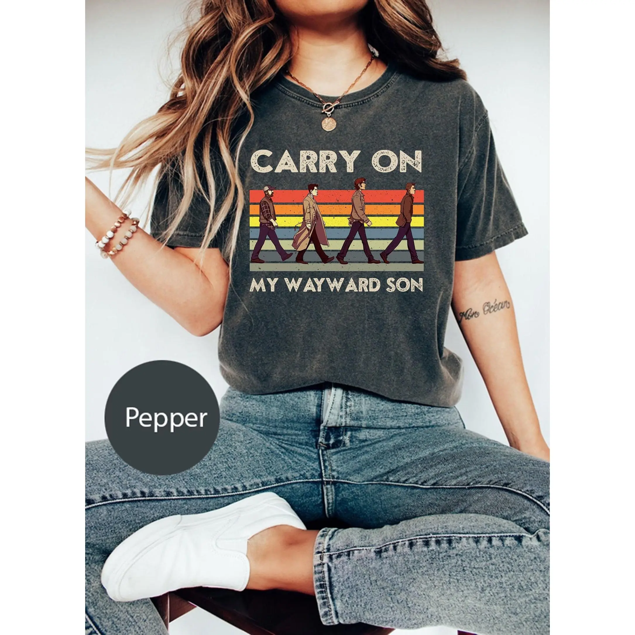 Supernatural Carry On My Wayward Son Vintage Shirt, Trendy Abbey Road Tee, Supernatural Winchester Shirt Casual Comfort
