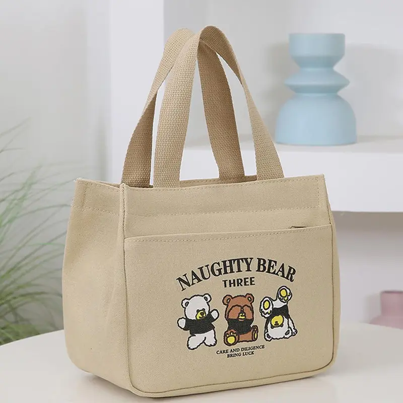 Túi Xách Vải Bố, Thời Trang, Dung Lượng Lớn, Túi Ăn Trưa, Túi Đeo Vai, Túi Tote Bento Hộp Cơm Trưa Đi Chơi Nhung Bag 2