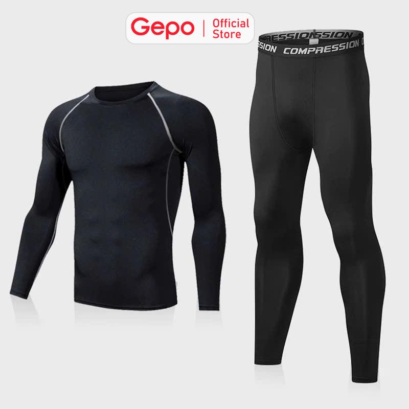 Bộ quần áo giữ nhiệt 2 in 1 nam dài tay chuyên tập gym chạy bộ đá bóng tập thể thao sport chất liệu thun co dãn Gepo