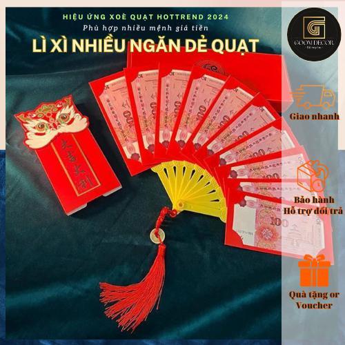  Lì xì xoè quạt Tế 6 ngăn - 10 ngăn bao lì xì con rồng dễ thương dạng quyển phong bao đỏ mừng năm mới mừng đám cưới 