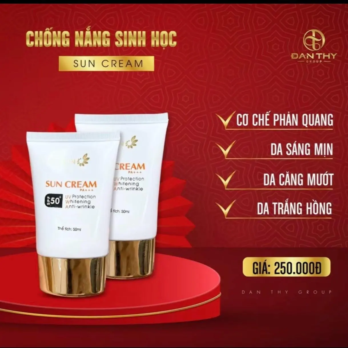 Kem chống nắng sinh học Đan Thy mẫu vàng trắng nâng tone da