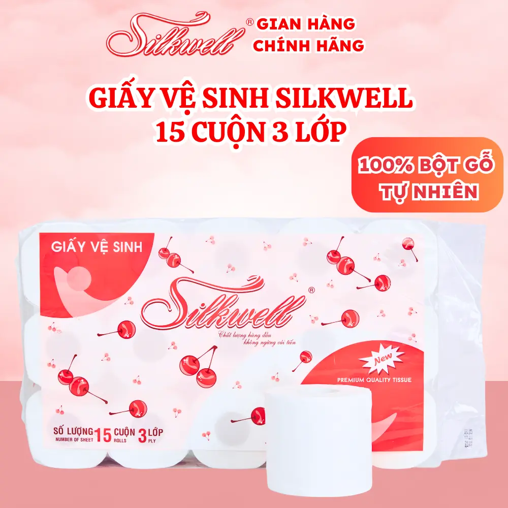 Giấy vệ sinh Silkwell 15 cuộn 3 lớp Cherry Toilet Silkwell chính hãng