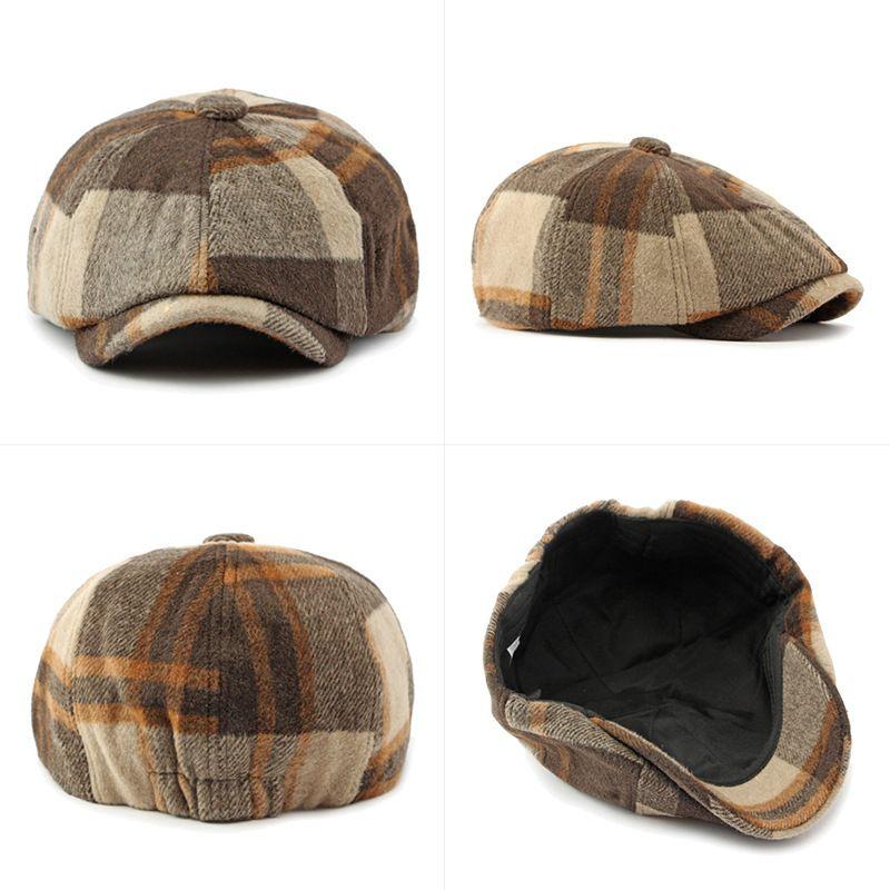 Product Introduction of [red fedora]Autumn and Winter Warm Woolen Octagonal Hat Newsboy Cap Beret Big Head Circumference Peaked Cap Outdoor Men and Women Painter Cap 1