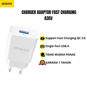 Dudao A3EU Charger 12W QC 3.0 Fast Charging 1 Port USB-A Original Kepala Charger Tanpa Kabel