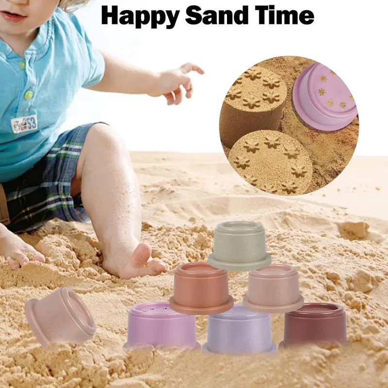 Random Color Stacking Cup Toy, 8 Counts/set Hollow Out Design Counting Toy, Outdoor Water Toy, Creative Birthday and Holiday Gift Options 3