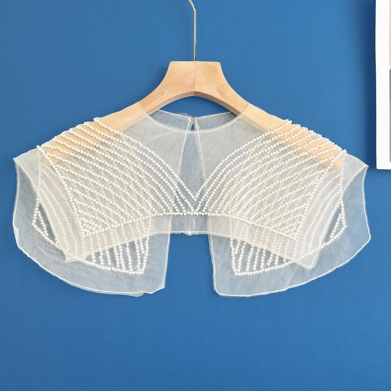 New Organza Embroidery Women's Lace Collar Fake Collar Lace Up Shawl Dingzhu Shawl Collar Dress Blouse Decor 1