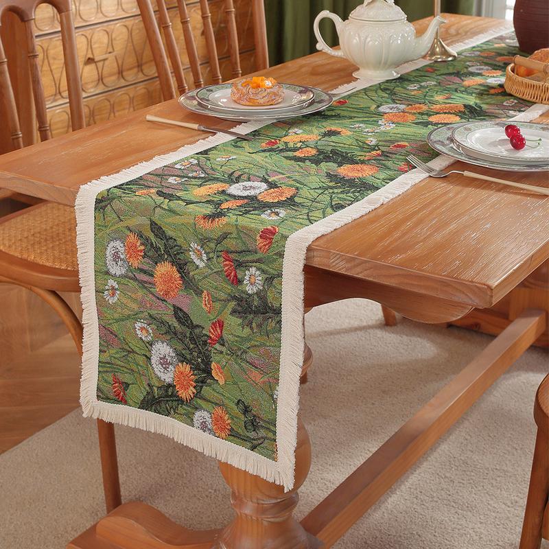 American Retro Table Runner Cloth 4 6 8 Seaters Cotton Linen Jacquard Tablecloth Mat for Dining Table TV Cabinet Center Table New Year Decor 3