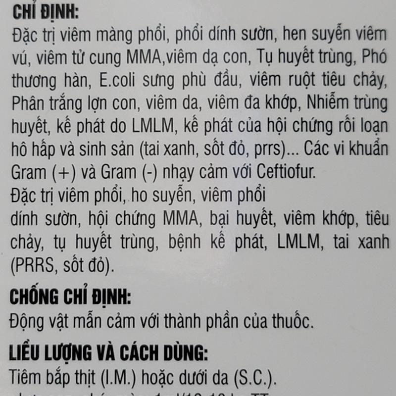 Product Introduction of Chai Cef 10 LA Ceftiofur 10% Dùng Trong Các Trường Hợp Viêm Phổi, Viêm Phổi Dính Sườn, Ho Thở Bụng Ở Thú Cưng 3
