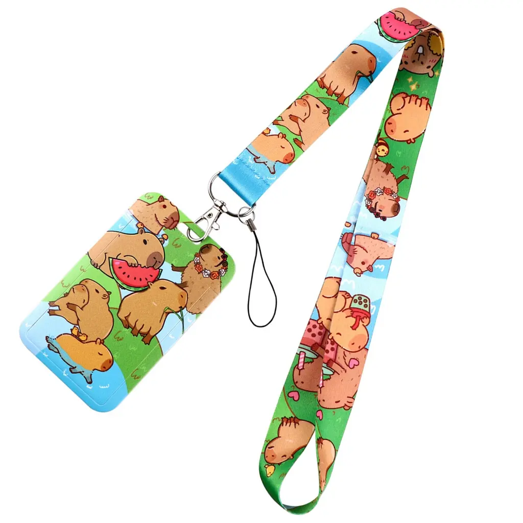 Capybara Lanyards with Keyring Beautiful Neck Strap Cartoon Animal Card Holder