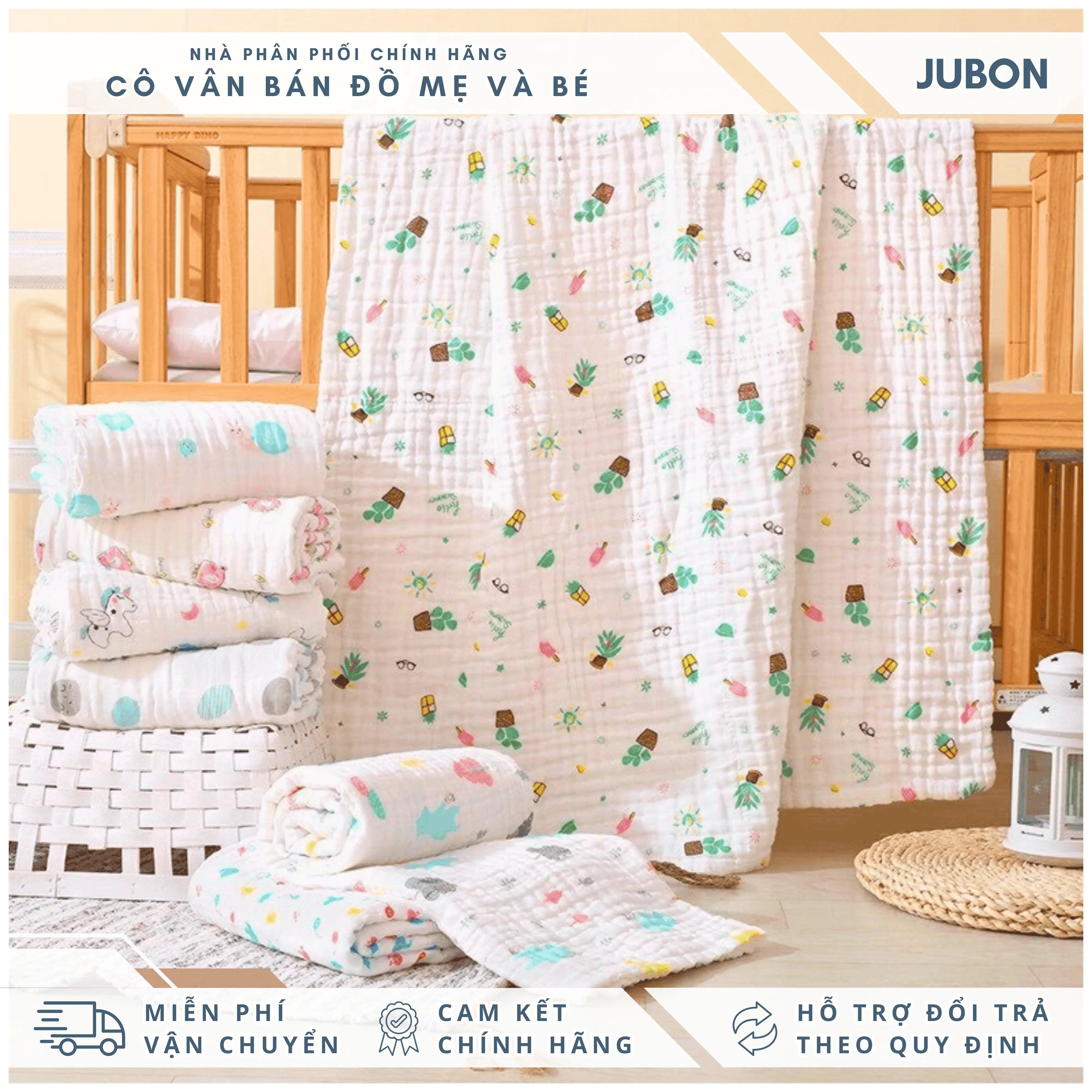 Khăn tắm xô sợi tre JUBON 6 lớp đa năng làm khăn tắm, khăn choàng, quấn ủ cho bé, thấm hút tốt, mềm mại cho da bé