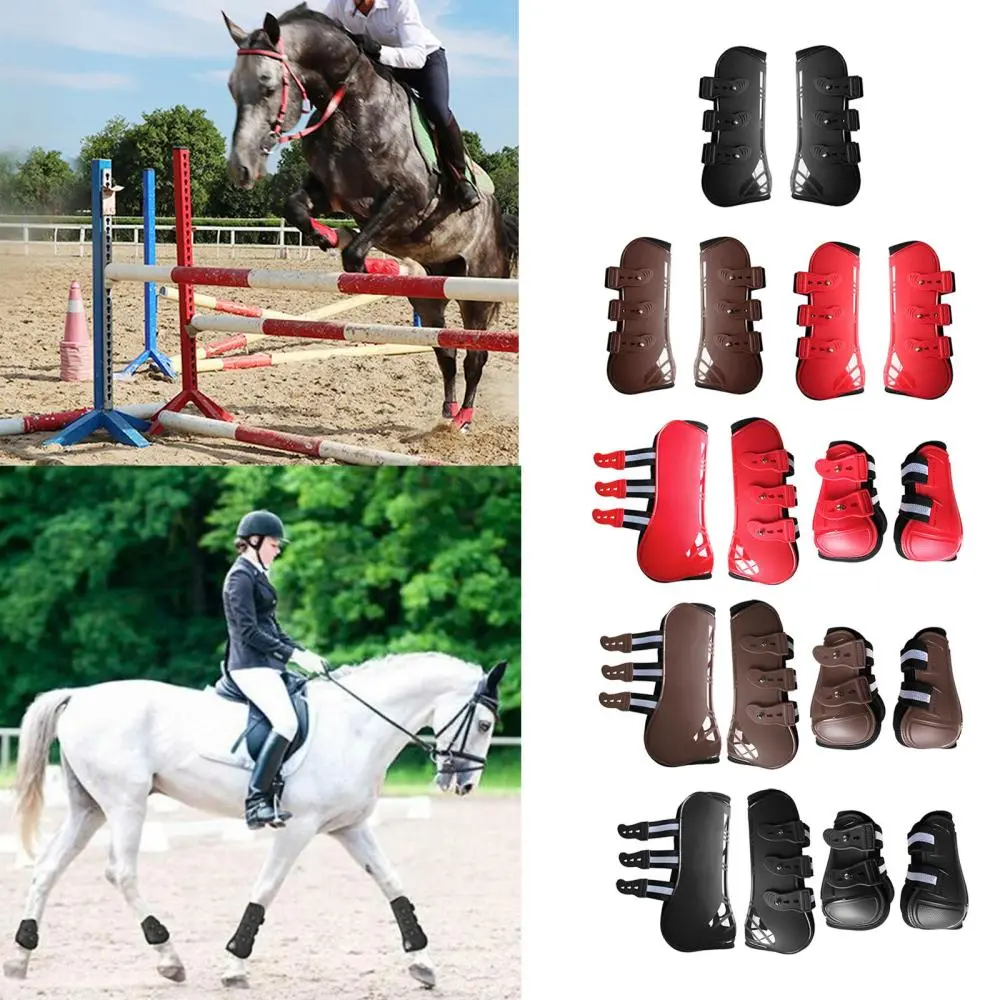Horse Leg Boots Adjustable Front Hind Horse Leg Protection Wraps PU Shell Horse Leg Protective Guards Gear for Horse Jumping, Riding and Eventing