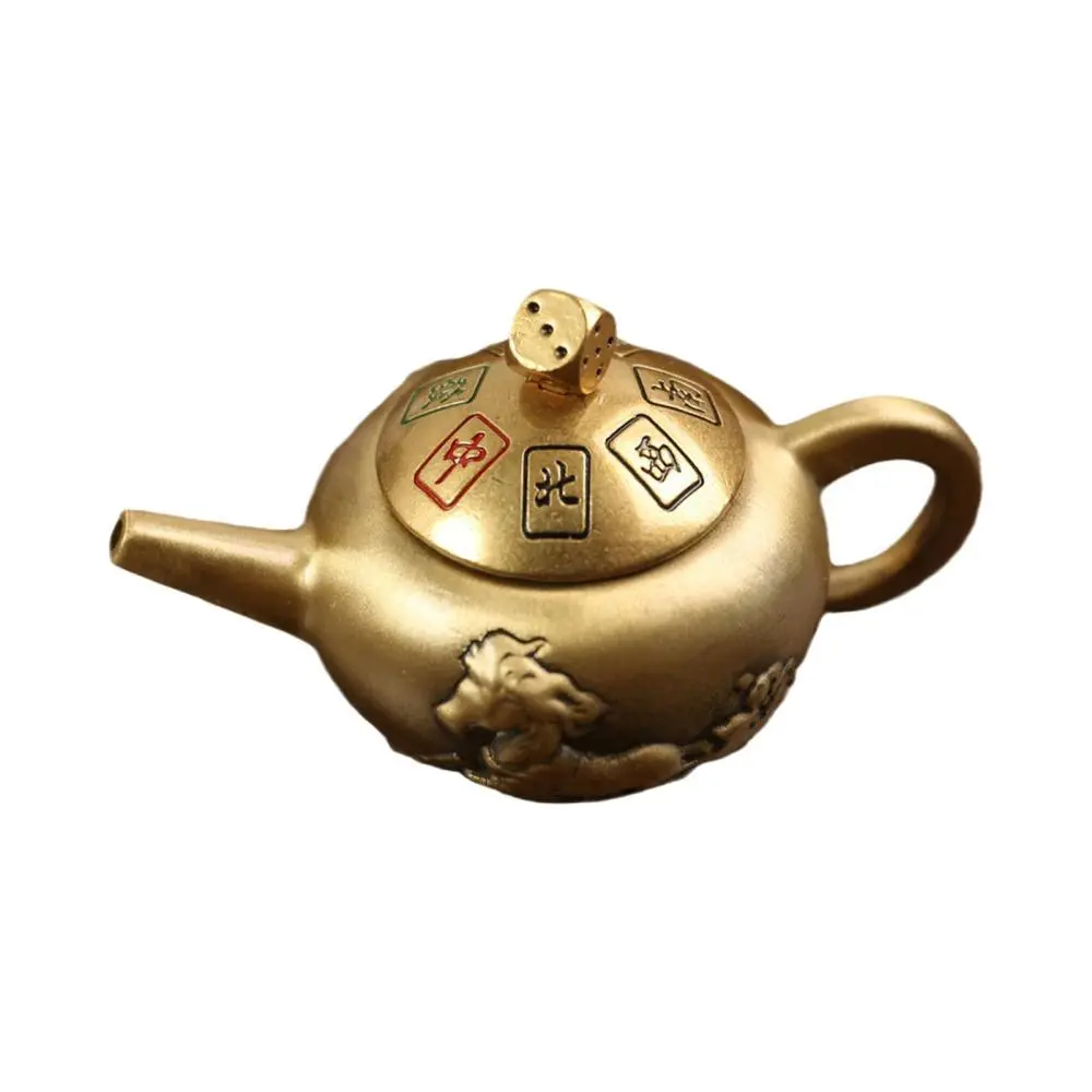 Brass Teapot Figurine Ornament Artwork Collectible for Table Home Bedroom