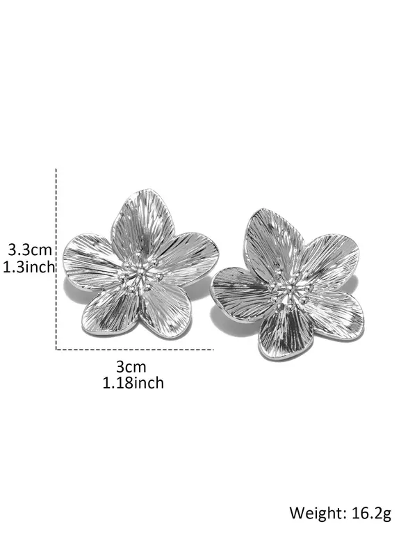 Textured Metal Flower Design Stud Earrings for Women, Prom Jewelry, Luxury Jewelry, 2025 Cute Fashionable Vintage Jewelry for Women for Party, Daily Decor, Trendy All-match & Exquisite Jewelry for Gift, Girls Birthday Gift 5
