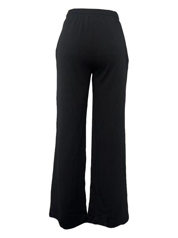 Women's Plain Plicated Drawstring Waist Straight Leg Pants, Casual Comfy Elastic Waist Pocket Trousers for Daily Wear, Vibrant Pants Women, Ladies Bottoms for All Seasons, Trousers for Women, Wide Legged Pants 6