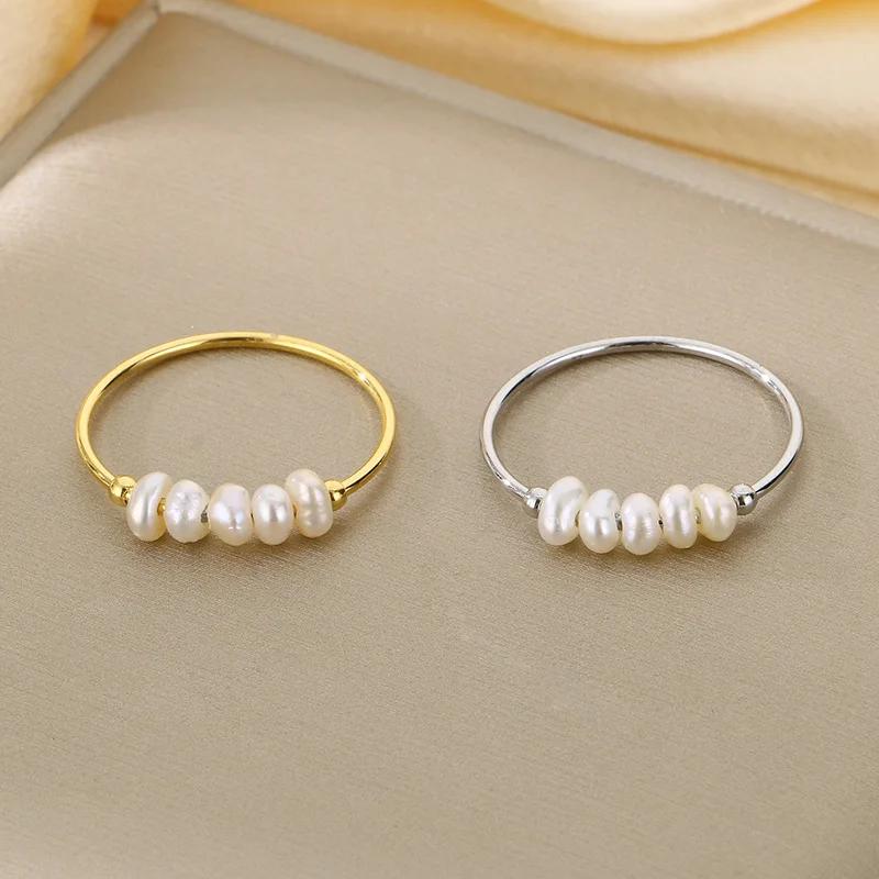 Product Introduction of Natural Freshwater Pearls Gold Color Stainless Steel Waterproof Thin Index Finger Ring for Women PVD Plated Charm Jewelry 6